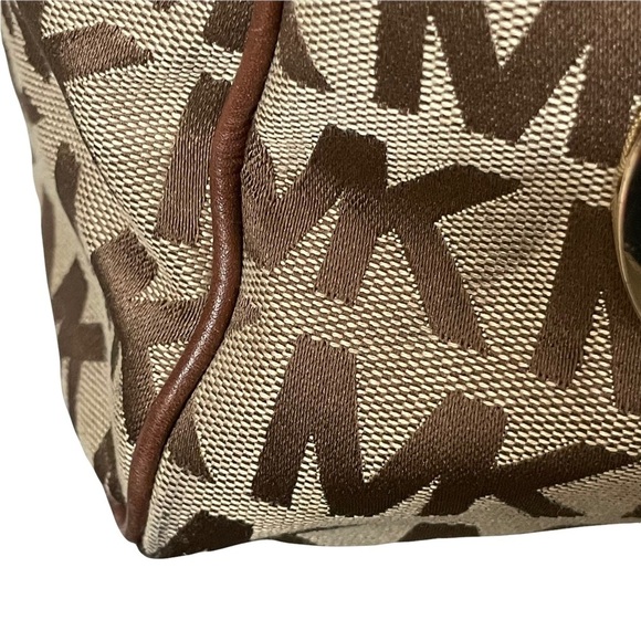 Michael Kors MK Signature Large Satchel Brown & Tan Jacquard Bag - Picture 12 of 15